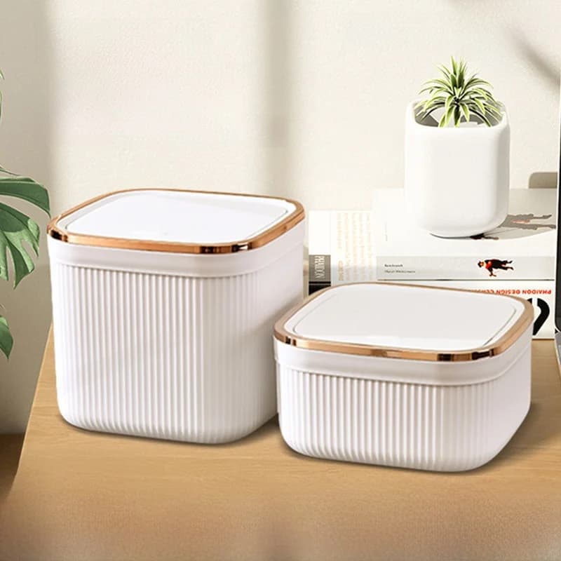 Nuovo Cestino da Scrivania con Coperchio a Pressione, Design Elegante per Casa e Ufficio, Contenitore per Carta e Rifiuti