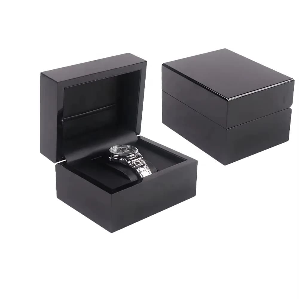 Scatola di Lusso per Orologi in Legno Nero Laccato con Cuscino Interno in Pelle PU e Custodia Regalo per Viaggi