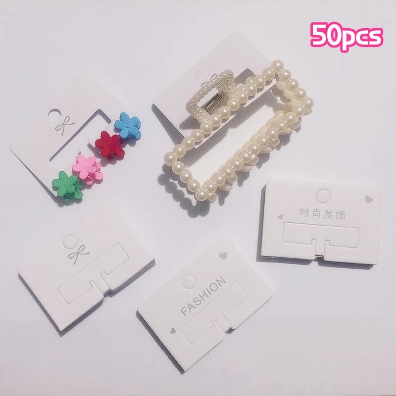50 Pezzi Cartoncini Espositori per Accessori Capelli, Porta Fermagli in Cartone Resistente, Etichette Semplici ed Eleganti per Confezioni di Mollette per Capelli