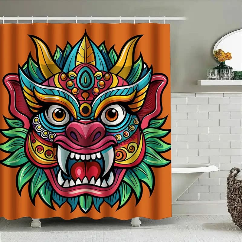 Tuniu Cartoon Drago Cinese Tenda da Doccia Divertente Rosso Blu Decorativo Bagno Arte Decorazione da Parete