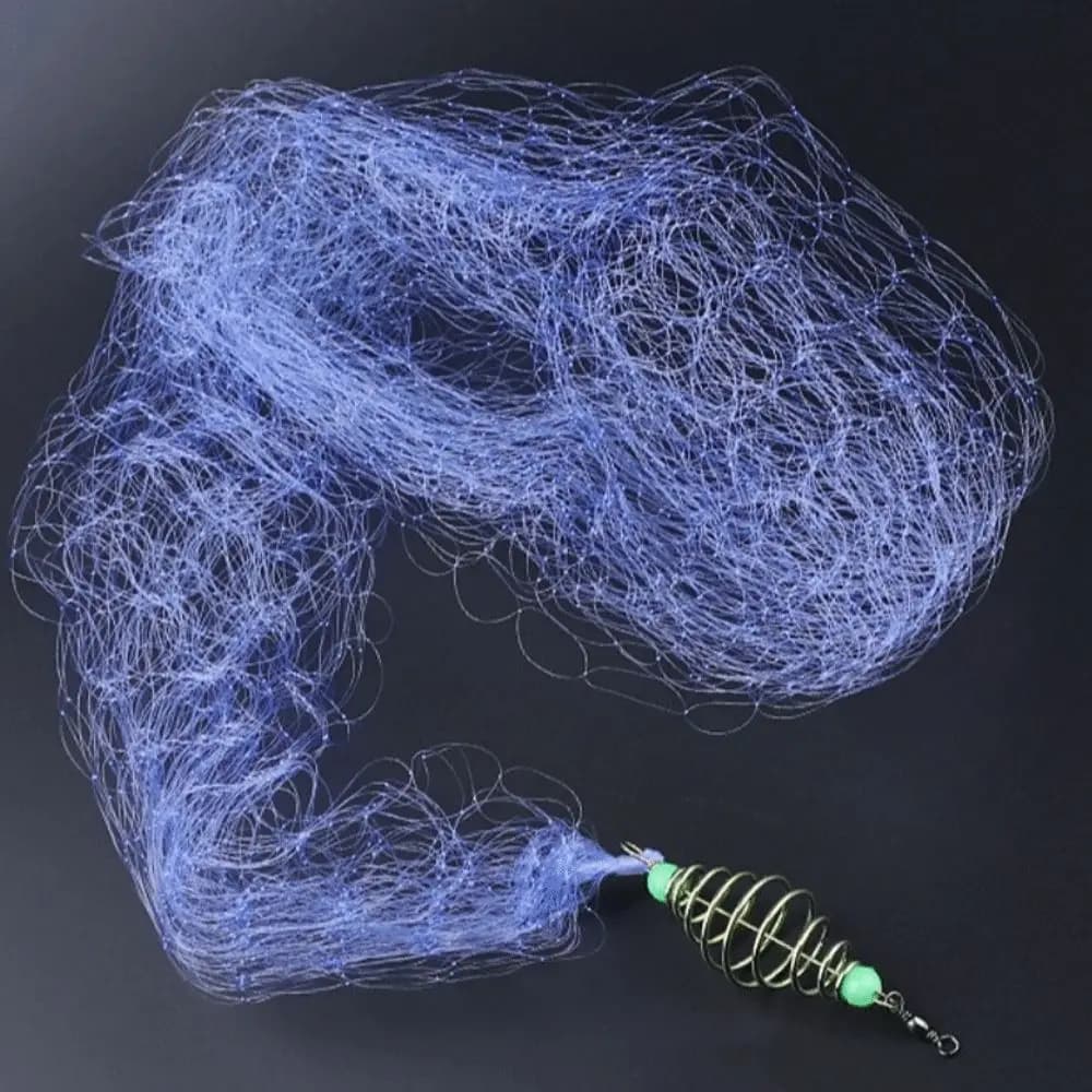 10PCS Durable with Luminous Beads Hook Fishing Net Nylon Mesh with Copper Spring Fishing Net Cast Net Night Fishing