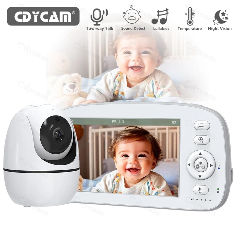 Baby Monitor Senza WiFi con Telecamera e Audio, Schermo IPS da 5 Pollici 720P, Visione Notturna, VOX, Comunicazione Bidirezionale, Ninna Nanna, Monitor Video Portatile