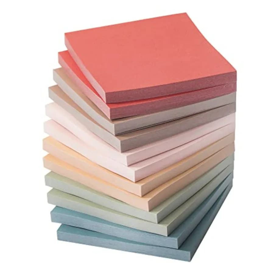 Blocchetti Adesivi, 7,6x7,6 cm, 12 Blocchetti, 600 Fogli, Colori Vintage, Blocchetti Adesivi in Confezione Convenienza, Perfetti per Ufficio, Scuola