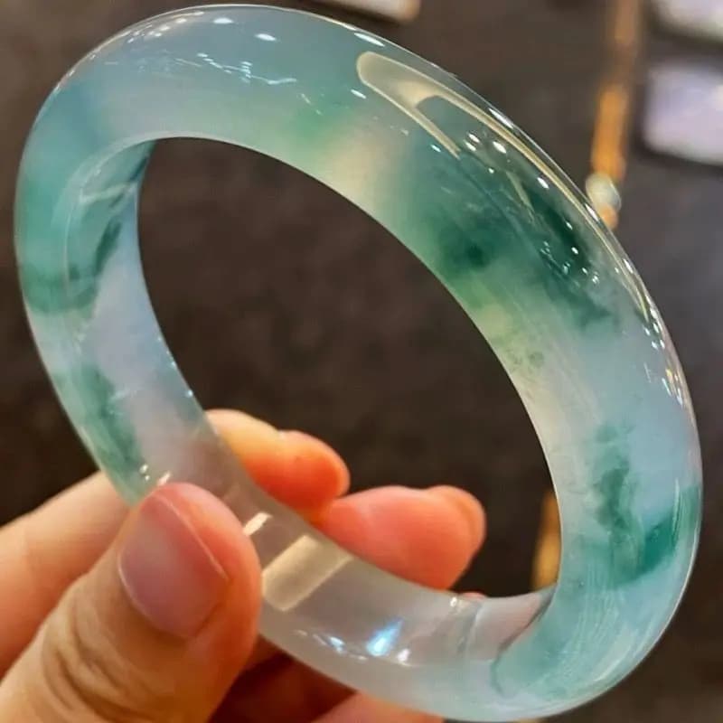 Bracciale in giadeite del Myanmar, bracciale con fiore di ghiaccio, bracciale naturale, bracciale madre della pace, bracciale autentico