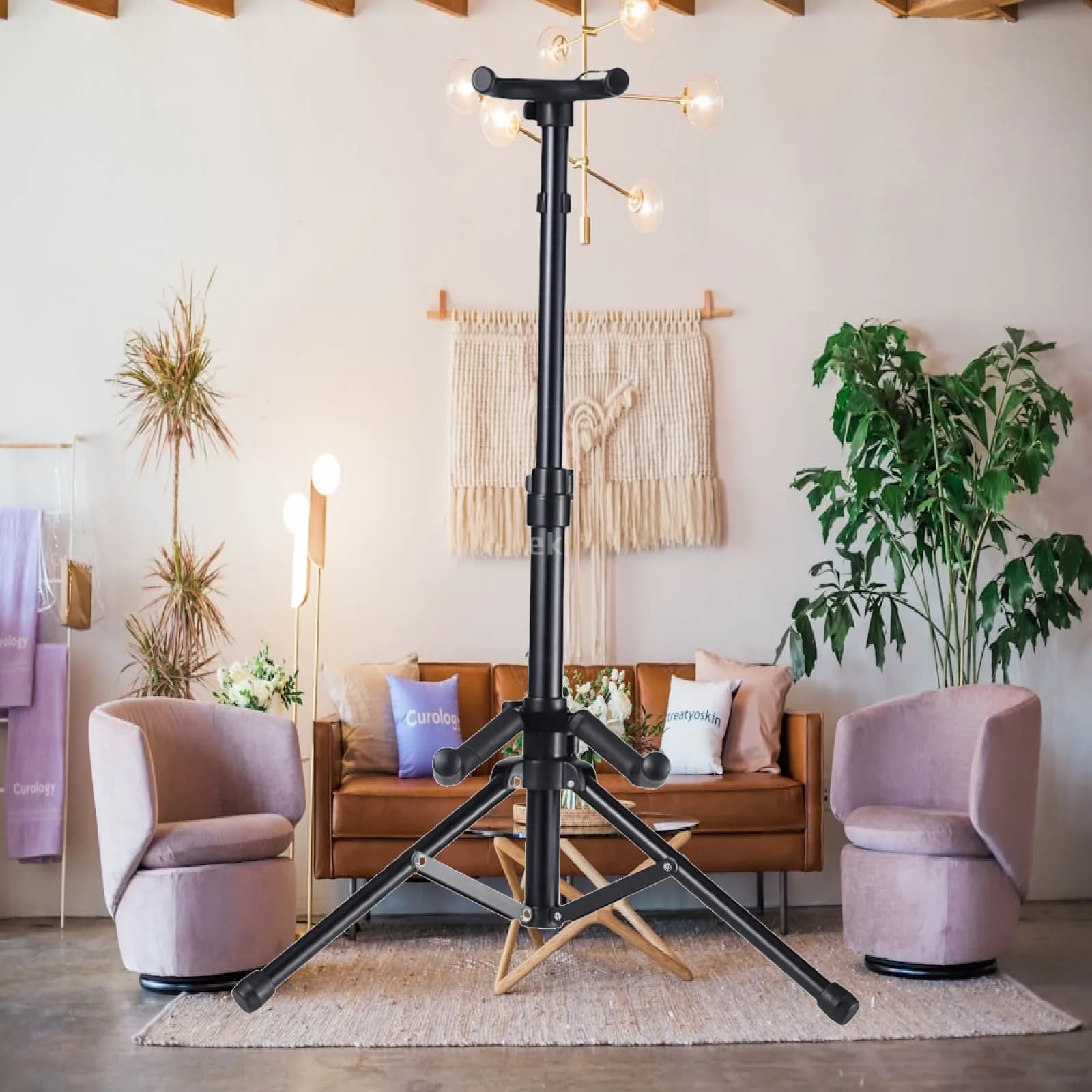 Foldable Metal Violin Stand with Bow Holder Secure Instrument Tripod for Music Classroom Practice and Performance