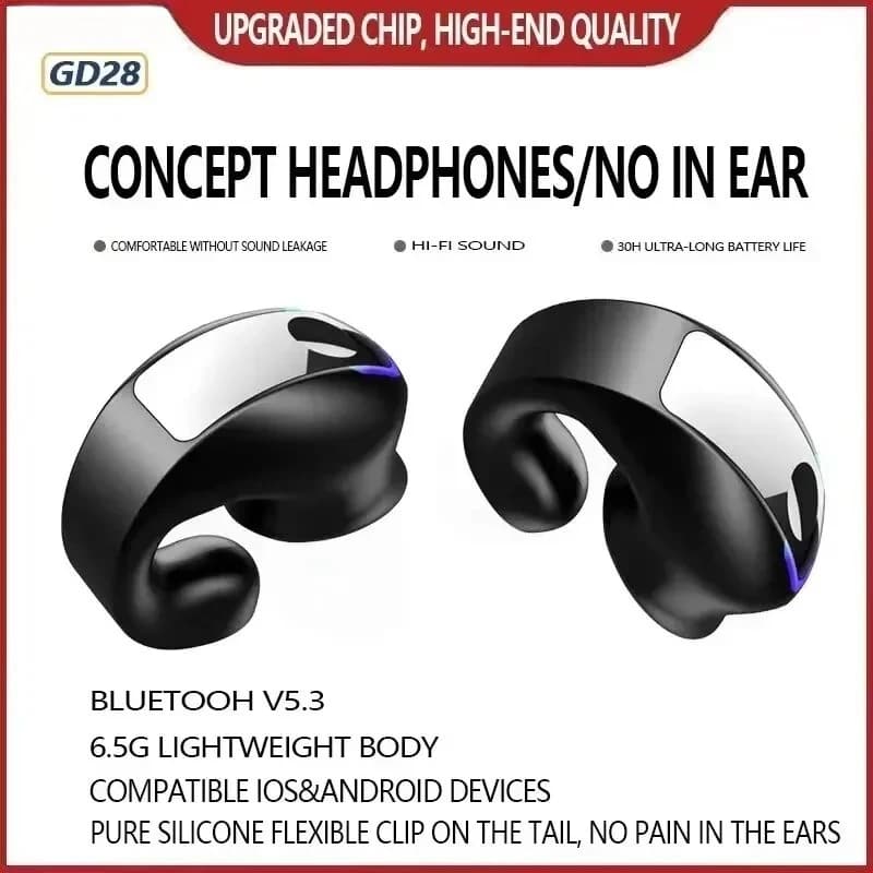 Auricolare Bluetooth Monoaurale a Conduzione Ossea GD28, Mini Auricolare Wireless per Affari, Stereo In-Ear