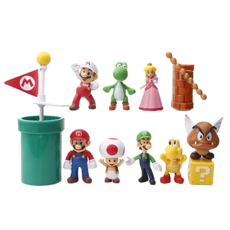 Super Mario Anime Figure Mushroom Man Kawaii Decorazione torta Yoshi Ornamento Roadbed Louis Doll Giocattoli per bambini Regali di festa