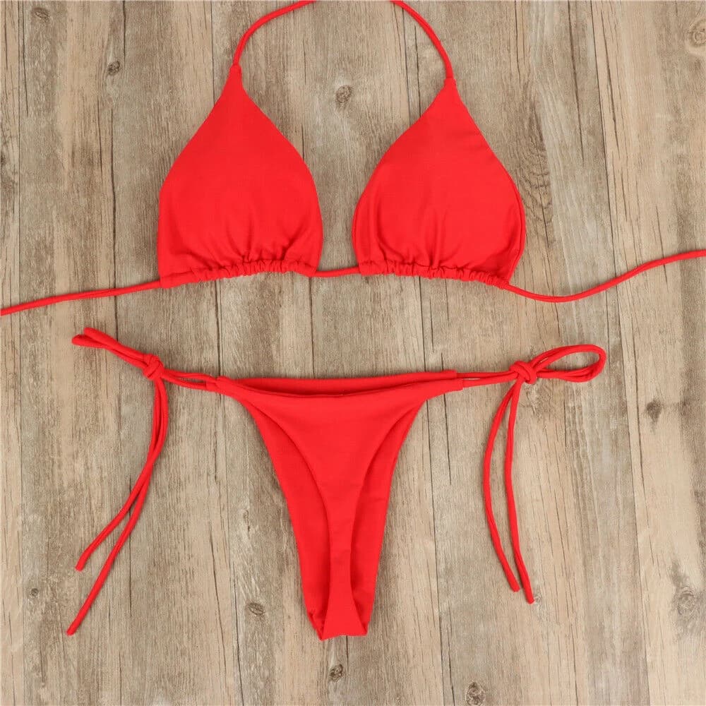 Set bikini sexy perizoma da donna Costume da bagno laterale stile fasciatura Costume da bagno brasiliano con cinturino diviso Set costume da bagno femminile solido regolabile