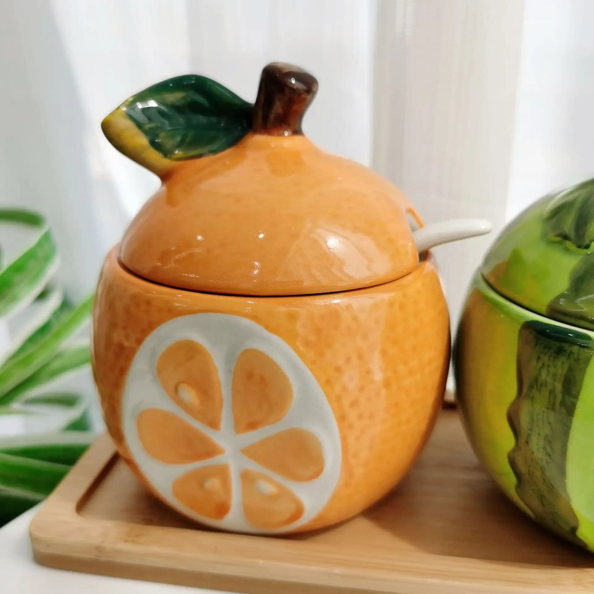 NUOVO Set di Barattoli per Spezie in Ceramica a Forma di Frutta con Cucchiaio, Accessori da Cucina, Contenitore per Condimenti