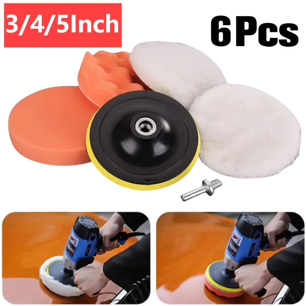 6PCS Car polishing pad kit 3/4/5 inch disc abrasive sponge pads in foam polisher details auto wax remove scratch sponge pad