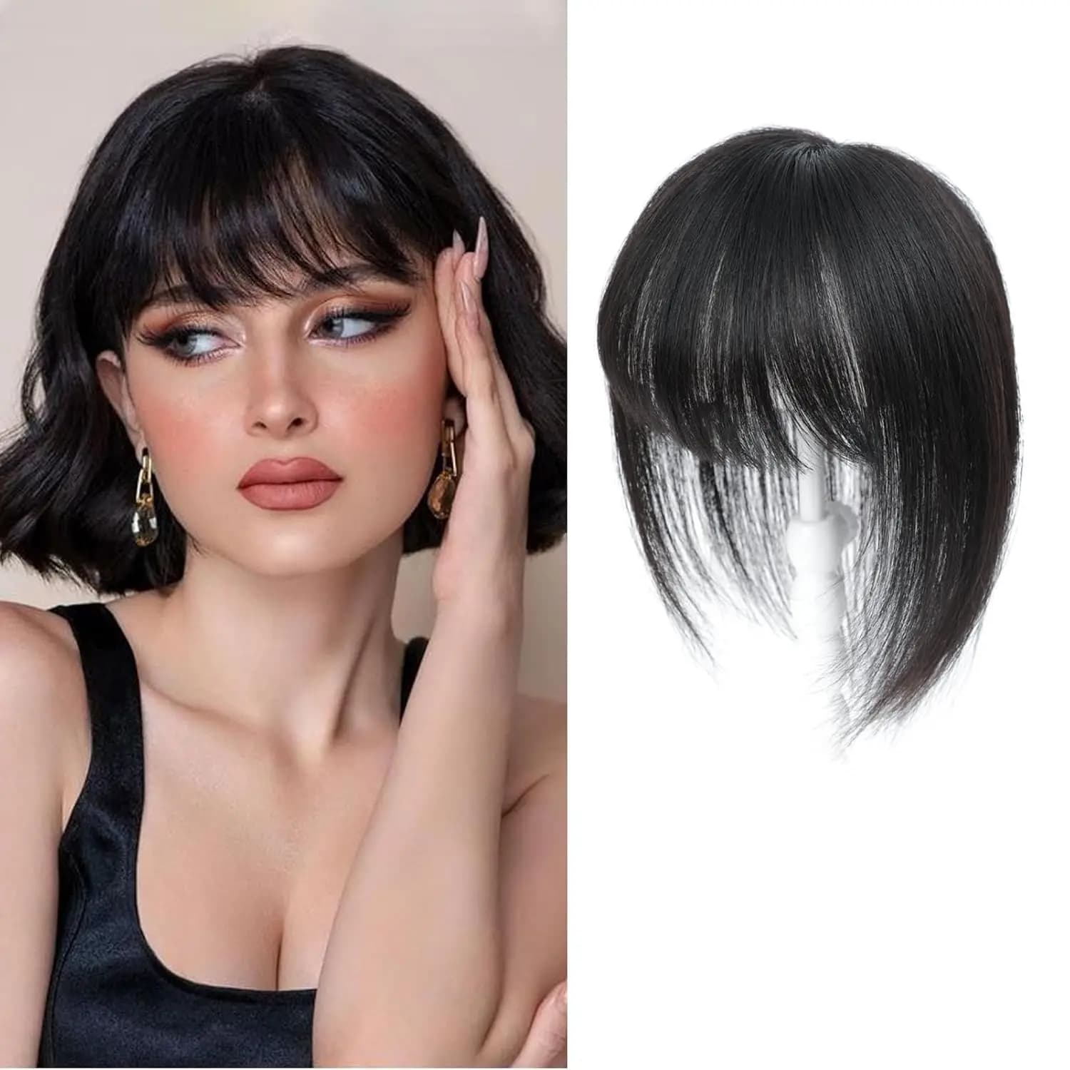Topper per capelli con base frontale in pizzo svizzero grande 5x9cm 1B e parte superiore in monofilamento per capelli diradati, soluzione per la caduta dei capelli, con clip