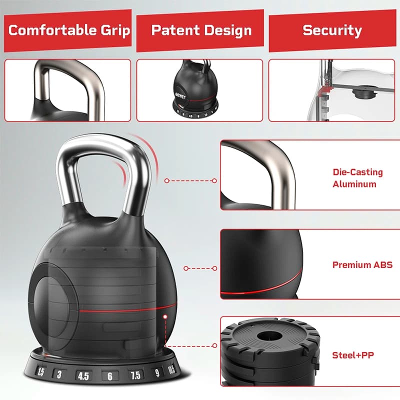 Kettlebell Regolabile Portatile Tutto-in-Uno da 10,5 kg (23 libbre) per Uso Domestico, Design Salvaspazio e Salva Denaro, Attrezzatura da Palestra 2026