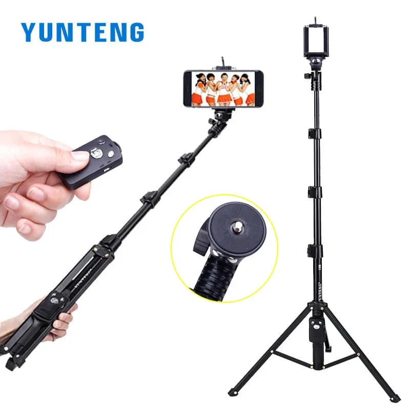 YUNTENG Portable Tripod Selfie Live Broadcast Stand with Bluetooth Remote Universal LED Lights Bracket for Mobile Phone Camera