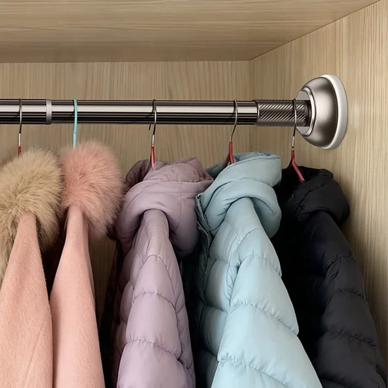 Asta retrattile da 2 pezzi per armadio, asta di supporto per armadio senza fori in acciaio inossidabile Asta telescopica per abbigliamento per camera da letto