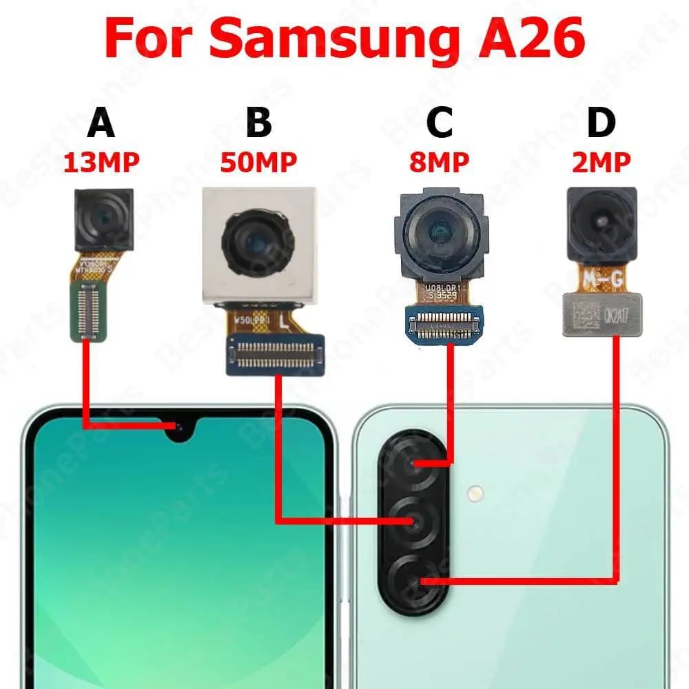 Fotocamera anteriore posteriore per Samsung A26 5G A266 Parte posteriore frontale frontale Selfie Modulo fotocamera posteriore Parti di ricambio per telefono cellulare