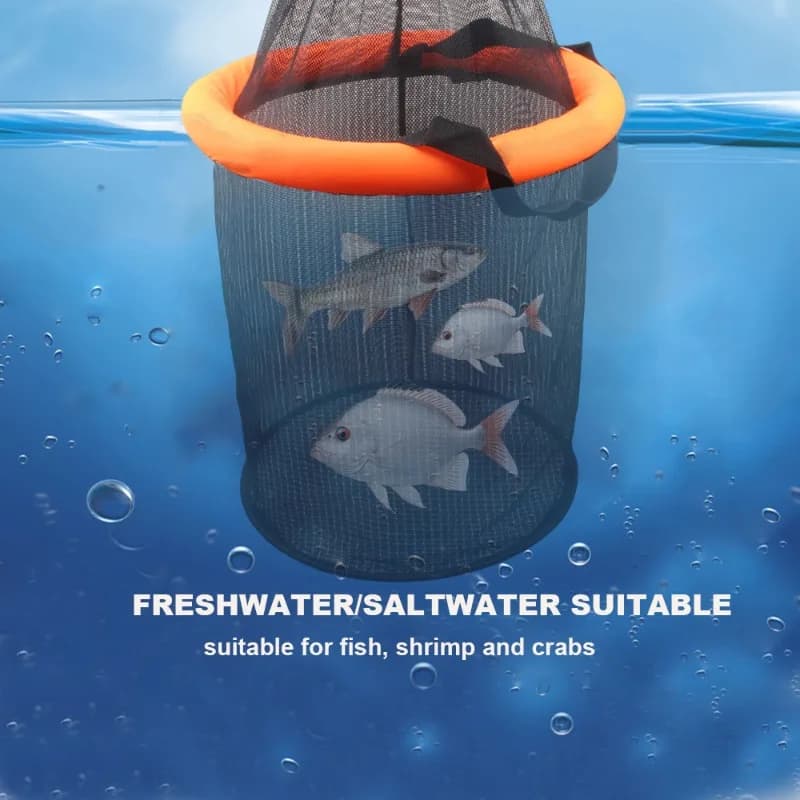 Cestino per pesci galleggiante pieghevole Rete pieghevole per esca Gabbia da pesca che mantiene lo stoccaggio per pesciolini Gamberi per kayak catturati dal vivo