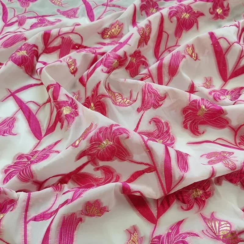 European Transparent Gold Thread Jacquard Organza Fabric Butterfly Horn Spring and Summer for Dress Designer Sewing Per Meter