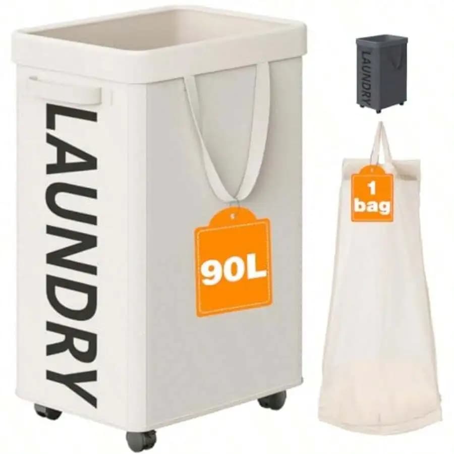 Laundry Basket With Wheels 90L Rolling Laundry Hamper With Wheels Large Clothes Hamper On Wheel With Removable Mesh Bag For