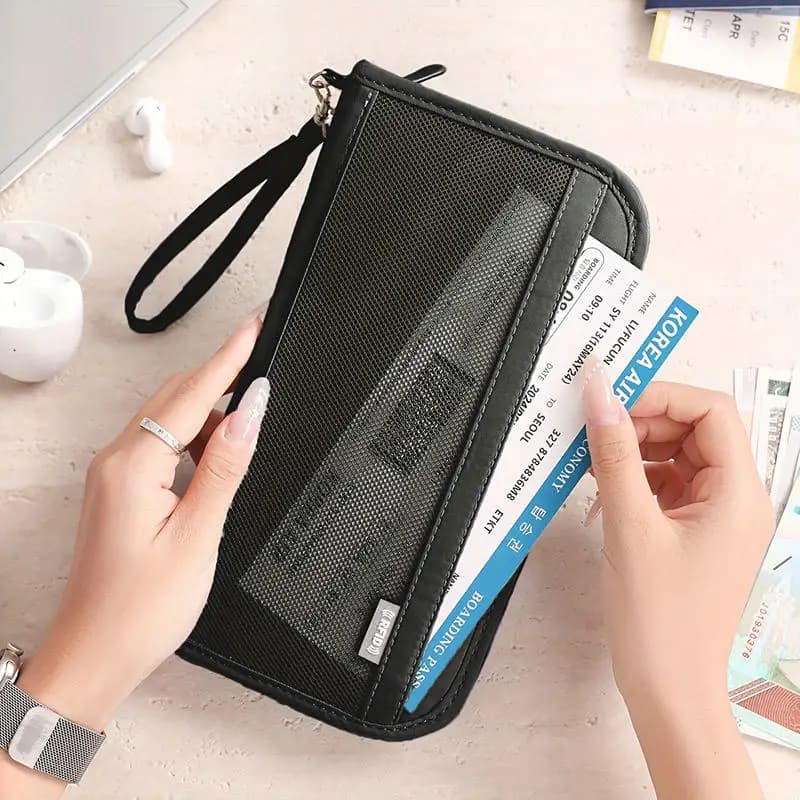 Borsa organizer per passaporto con scomparto con cerniera Porta documenti da viaggio ID Carta di credito e slot per contanti-per vacanze di viaggio d'affari