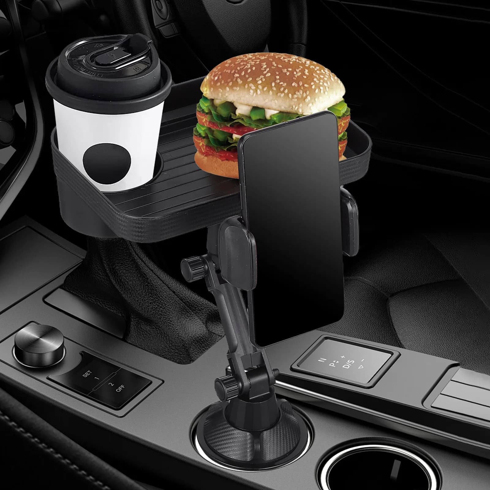 Car Food Tray with Phone and Glass Holder - Vehicle Travel Accessories, Car Travel Organizer
