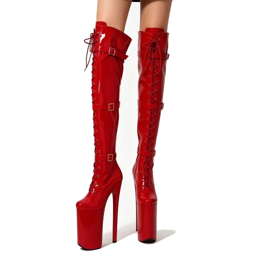 2026 Women's Pumps And Heels Botas Feminina Platform Over Knee Boots Buckle Lace Up Pole Dance Club Party Stage Ladies Shoes