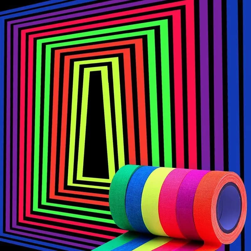 Nastro fluorescente per feste luminose Luce nera UV Puntelli per effetti speciali per palcoscenici Set di adesivi per decorazioni per l'atmosfera della festa di compleanno