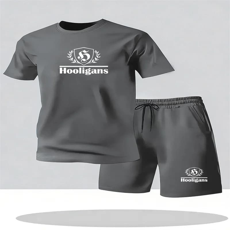 New summer 3D men's casual sportswear round neck short sleeved T-shirt shorts 2-piece set men's short sleeved T-shirt and shorts