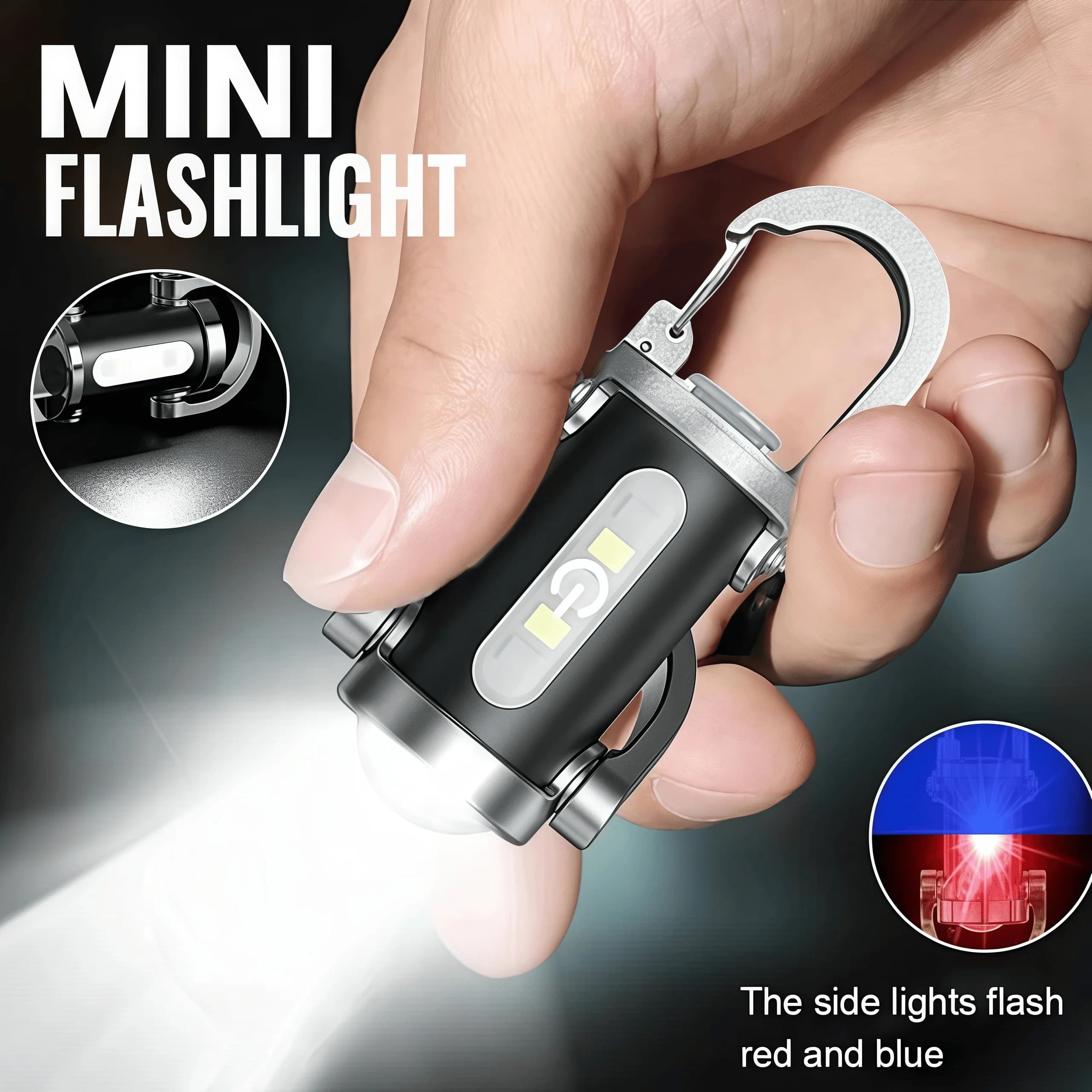 Mini Torcia LED Ricaricabile USB-C Portachiavi, Impermeabile, Portatile, per Campeggio, Luce Tascabile, Lampada da Appendere, Strumento per Esterni