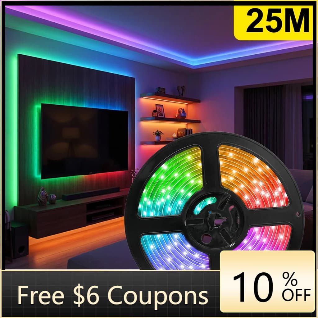 Striscia LED RGB STTL 25m con Telecomando, Autoadesiva con Adattatore EU per Illuminazione Ambientale Domestica