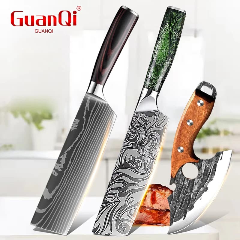 Japanese Cooking Tool Laser Damascus Pattern Utility Knife Durable Slicing Knife for Home Kitchen Cleaver Meat Fruit Vegetable