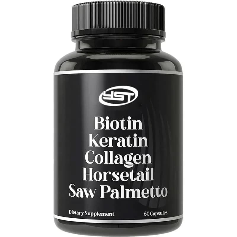 Biotina+keratina+collagene+coda di cavallo+saw Palm. Integratore avanzato per la crescita dei capelli 5 in 1, contenente biotina per capelli sparsi 60 capsule