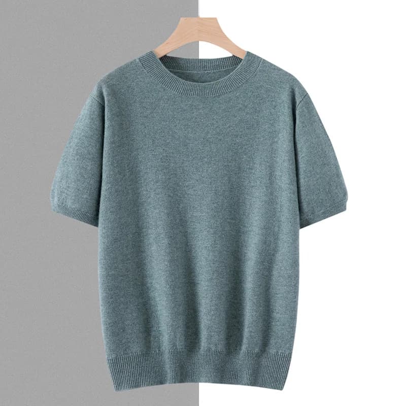 Nuovo Maglione Estivo da Uomo in Cashmere a Maniche Corte, T-shirt Casual Lavorata a Maglia, Pullover Sottile con Collo Tondo