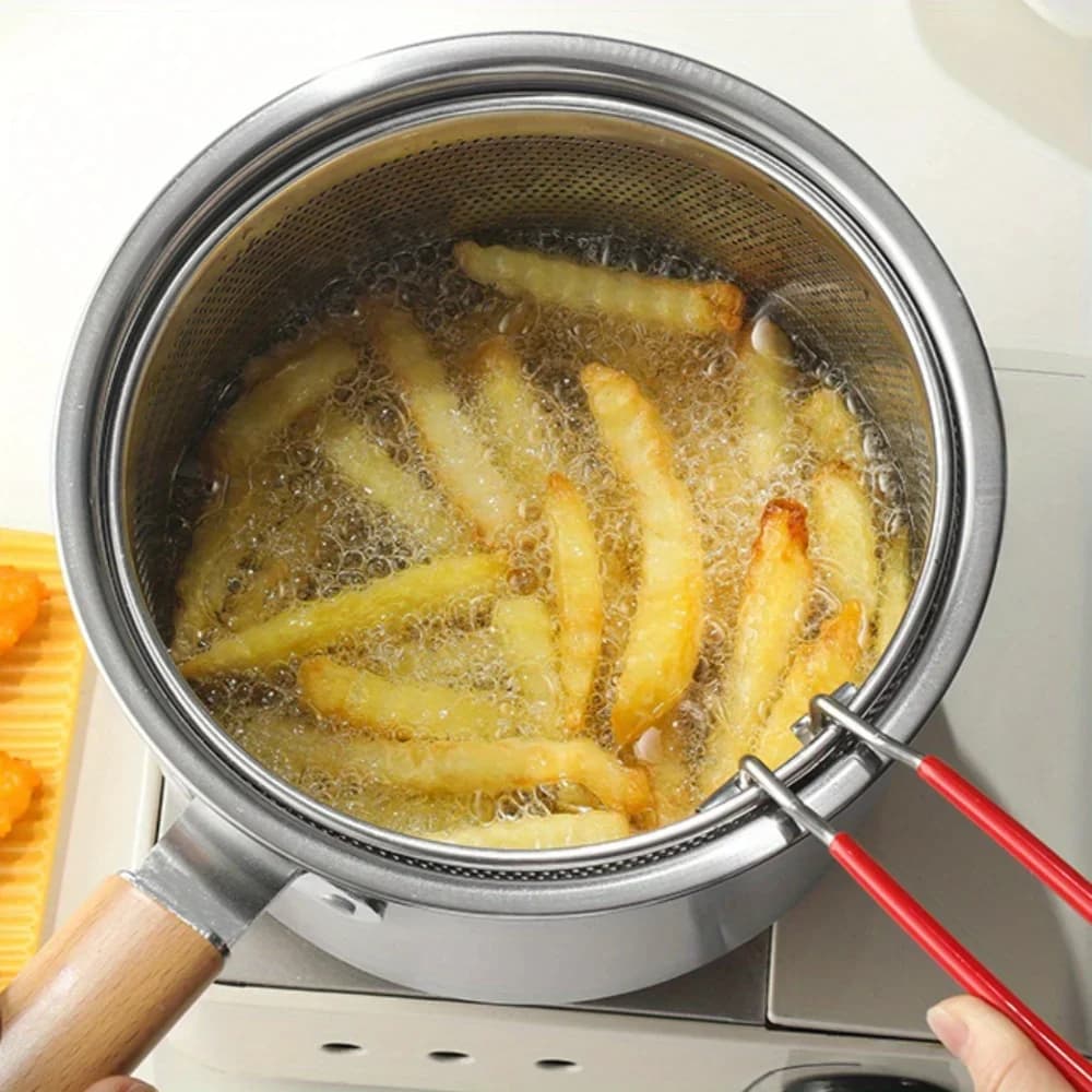Stainless Steel Multi-Purpose Cookware Set with Frying Basket And Glass Lid - 304 SUS Non-Stick Saucepan, Deep Fryer, Milk Pan
