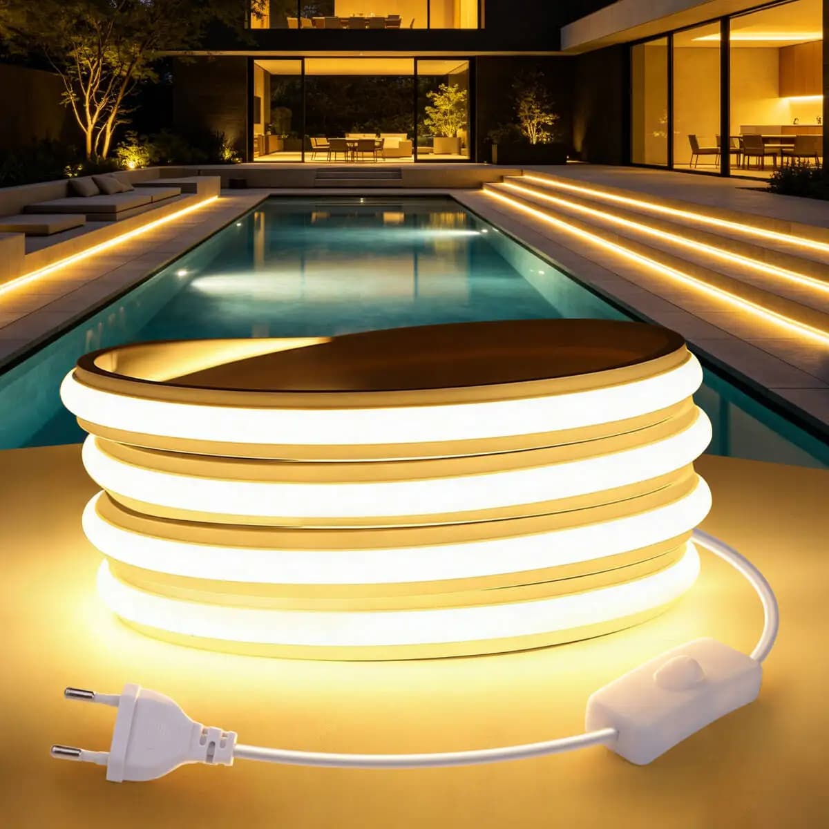 220V Solid Silicone COB LED Strip Light Self-Adhesive Waterproof Fireproof Neon Tape Home Kitchen Outdoor Garden Decor Lighting