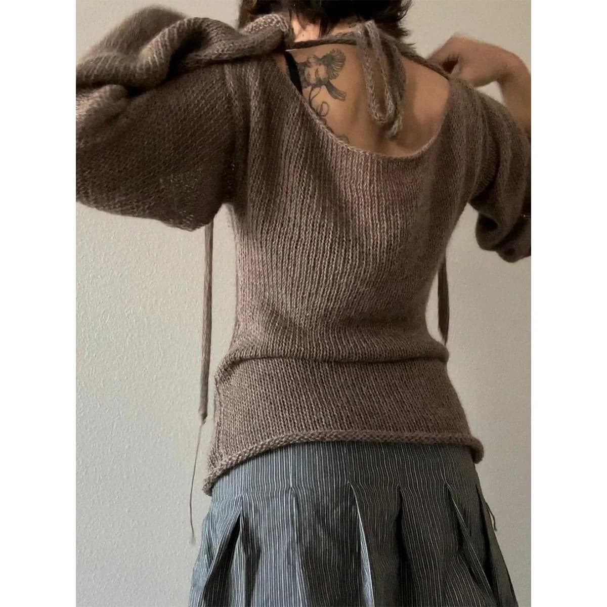 Faionable Women's Tie Ba Long Sweater Boat Ne Top Casual Sports Clothing Set Autumn Collection 2025