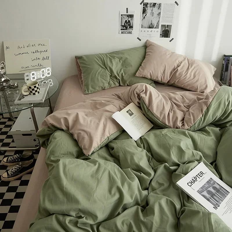 Set Copripiumino in Cotone Tinta Unita 4 Pezzi, Biancheria da Letto Lavata per Dormitorio Studentesco, Set Copripiumino e Lenzuola, Tessili per la Casa