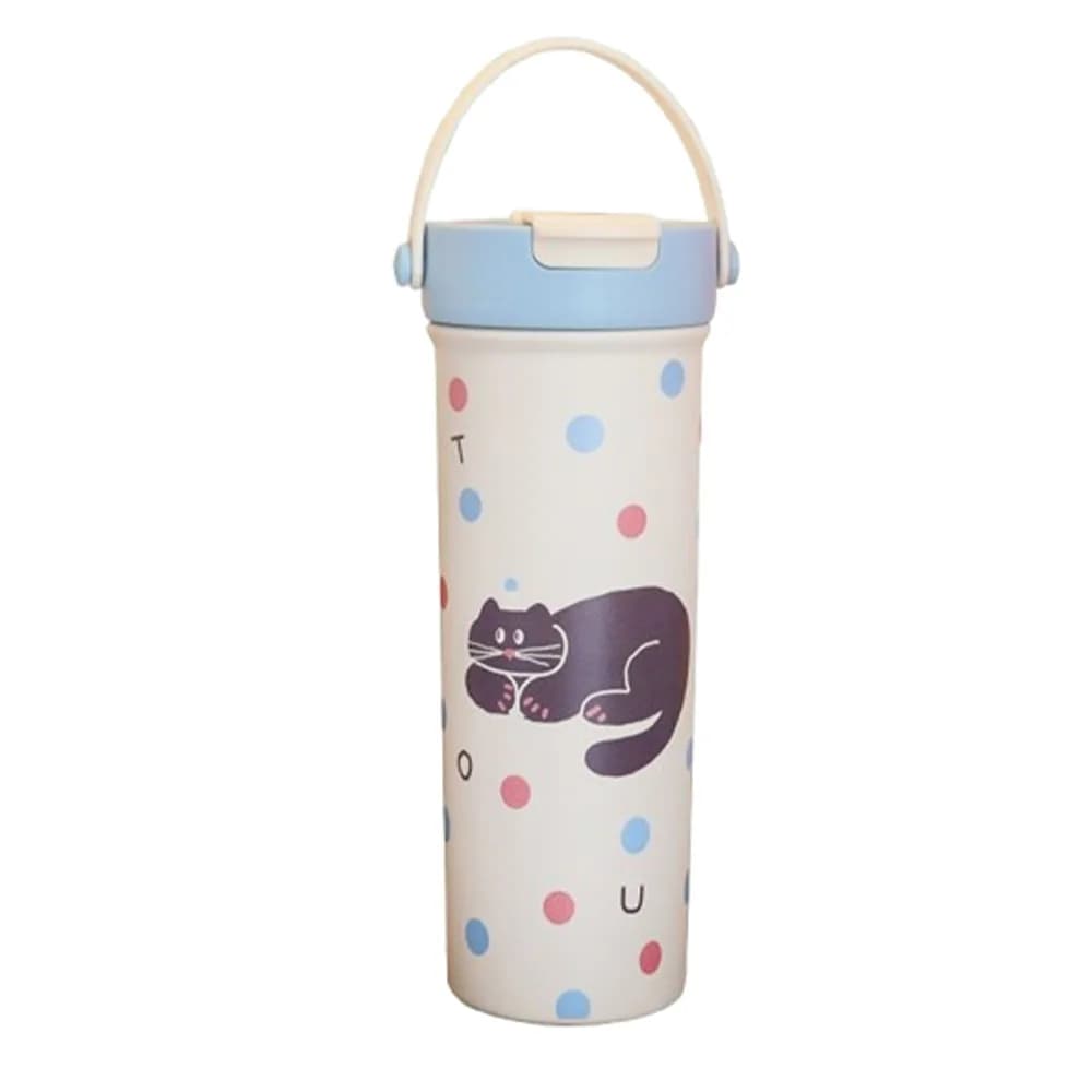 Tazza isolata portatile da 600 ml Tazza in acciaio inossidabile a doppia parete per cartoni animati a prova di perdite con boccette sottovuoto in cannuccia Viaggio in auto