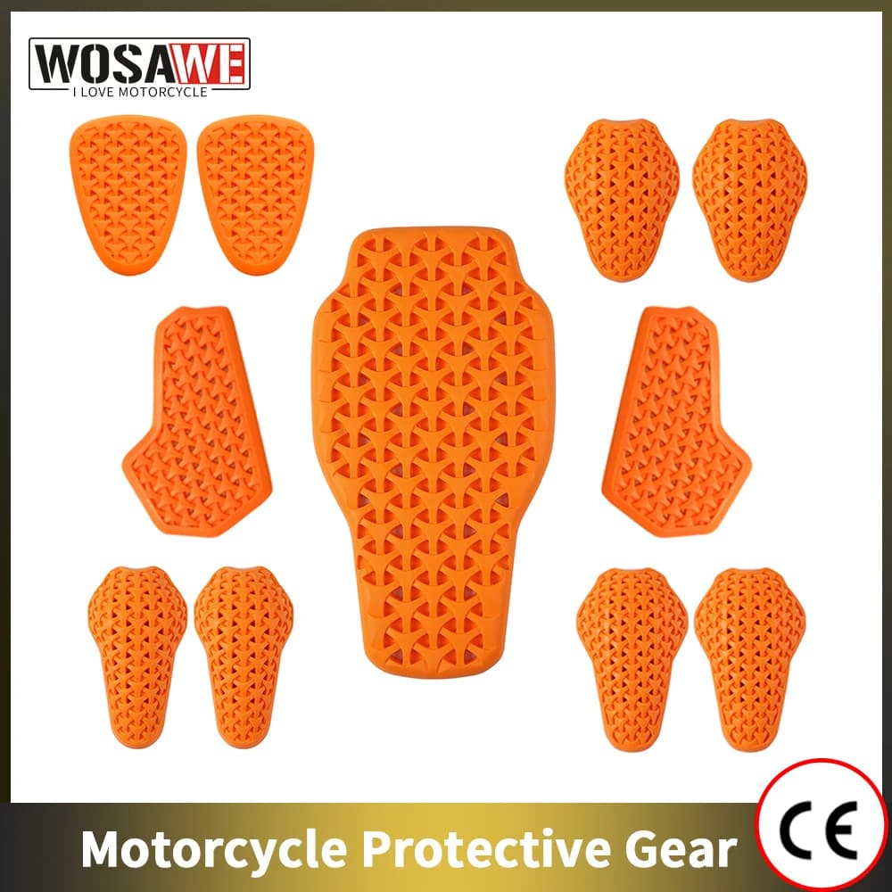 WOSAWE Certificato CE Giacca per armatura per moto Protezione per inserti Imbottiture posteriori universali Gomito per il torace Ginocchio per l'anca Equipaggiamento protettivo per moto