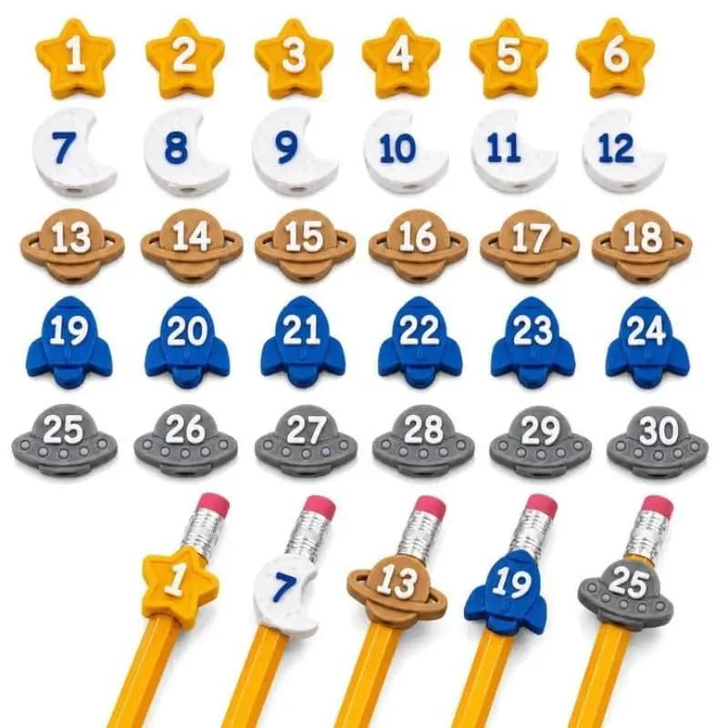 Numbered Pencil Toppers Set 1-30 Waterproof Pencil Marker Labels for Teachers Outdoor Painting Activity Stationery Sorting