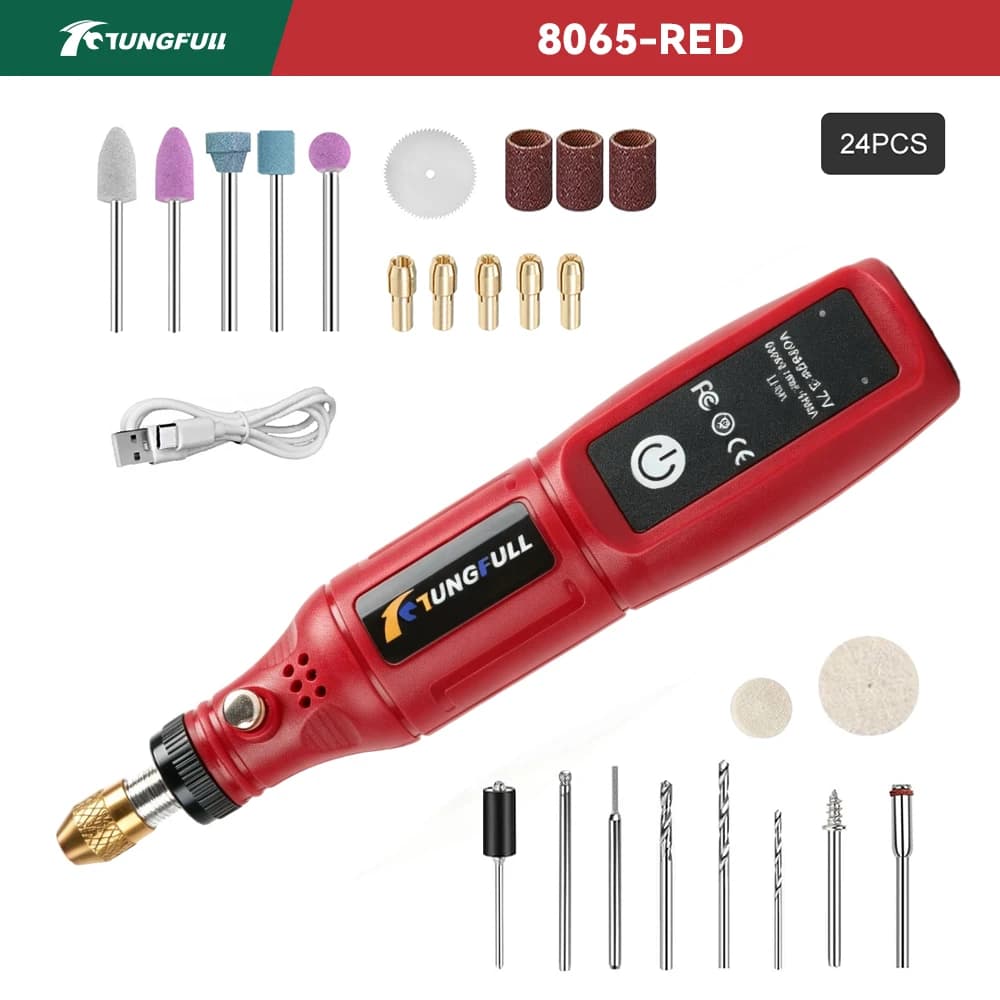 TUNGFULL 3.7V Cordless Rotary Tool USB Mini Drill Rotary Tool for Jade Engraving, Sanding, Polishing, Carving, Cutting, DIY
