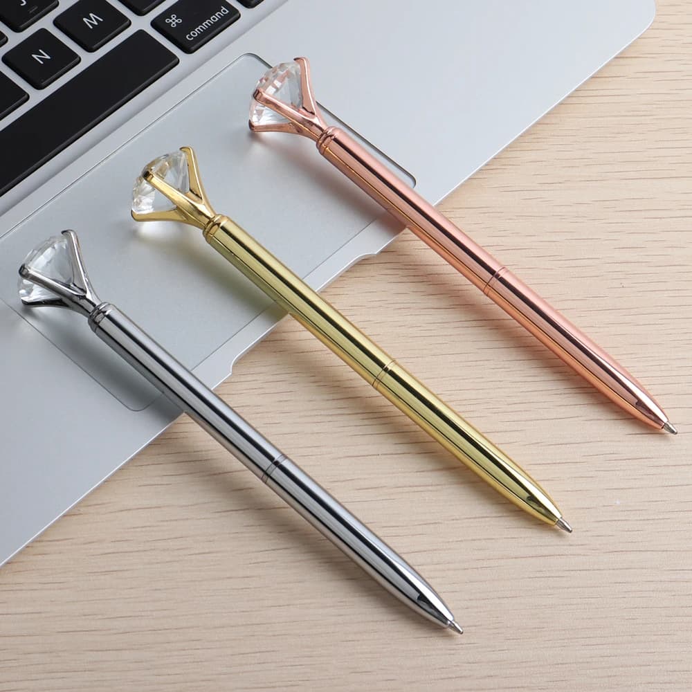 1 pz metallo di lusso cristallo penna diamante 3 colori penne a sfera a pois moda carati grandi penne a sfera diamante per ufficio scolastico