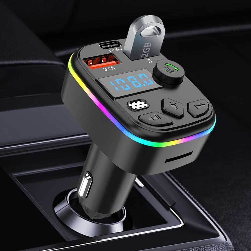Kit per auto wireless vivavoce Lettore MP3 per auto Compatibile con Bluetooth 5.3 Supporto TF Card U Disk Caricatore per telefono cellulare Trasmettitore FM per auto