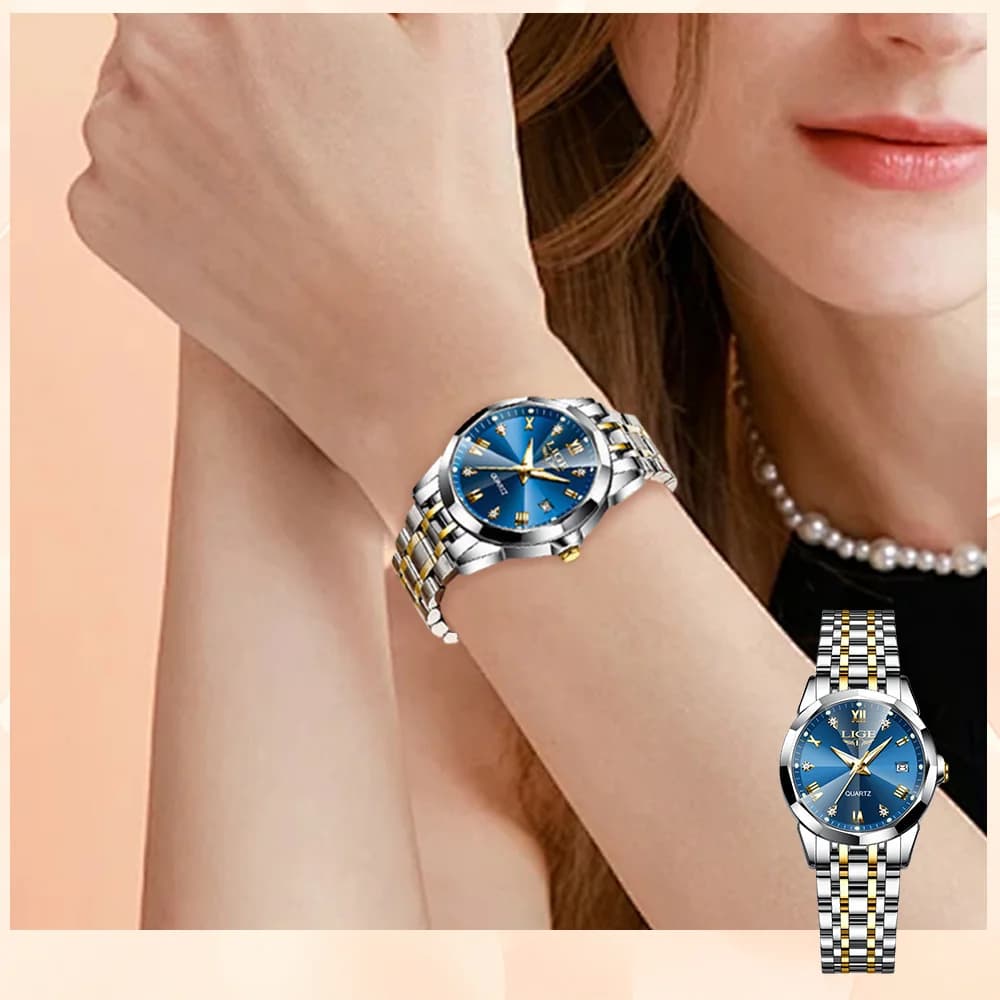 Women's Watch LIGE 2026, Luxury Gift, Wrist Watch, Waterproof, With Calendar, Stainless Steel, Bright, With Box