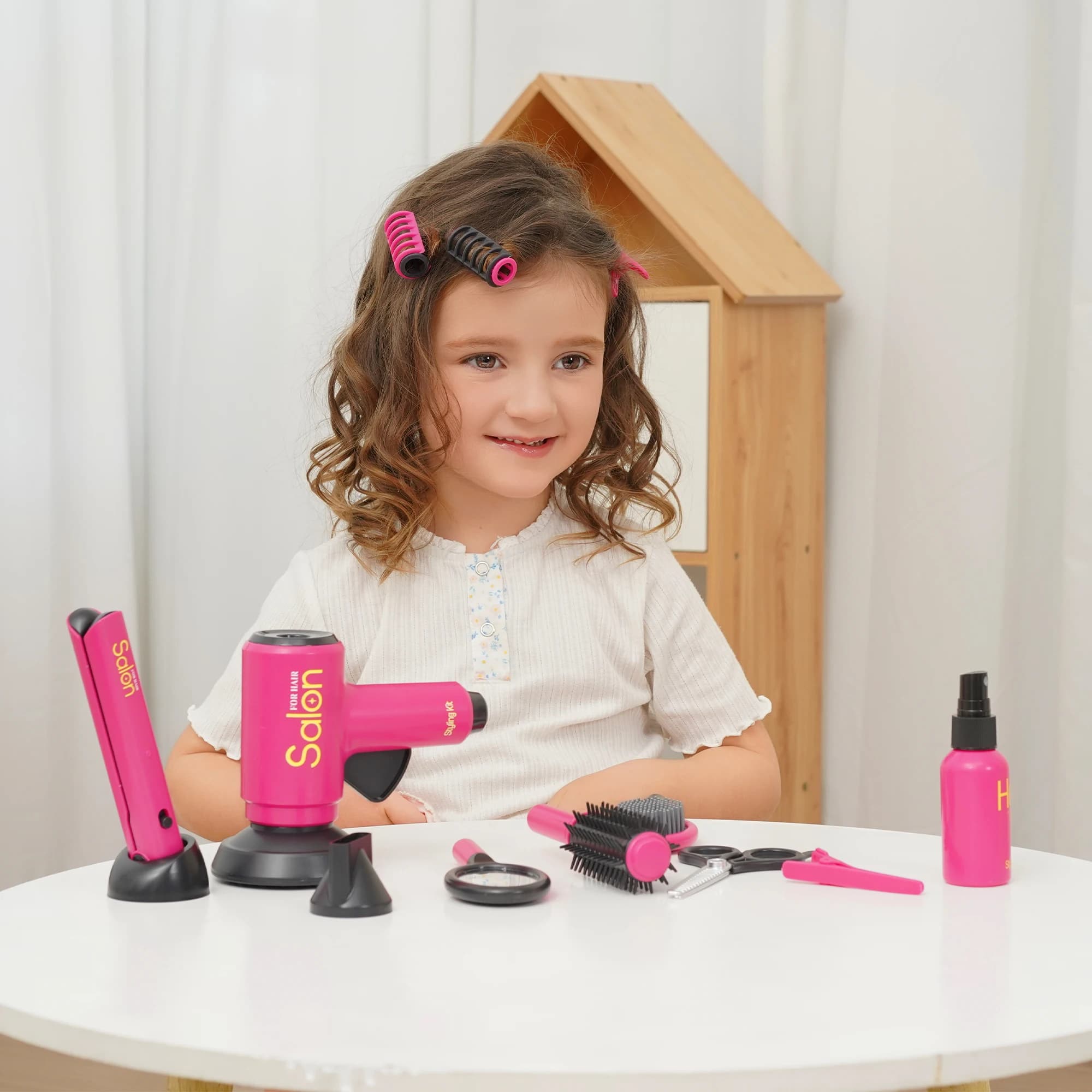 Kids Hair Salon Pretend Play Toy Set - Simulation Hair Dryer Straightener Styling Tools Kit Role Play Beauty Salon Birthday Gift