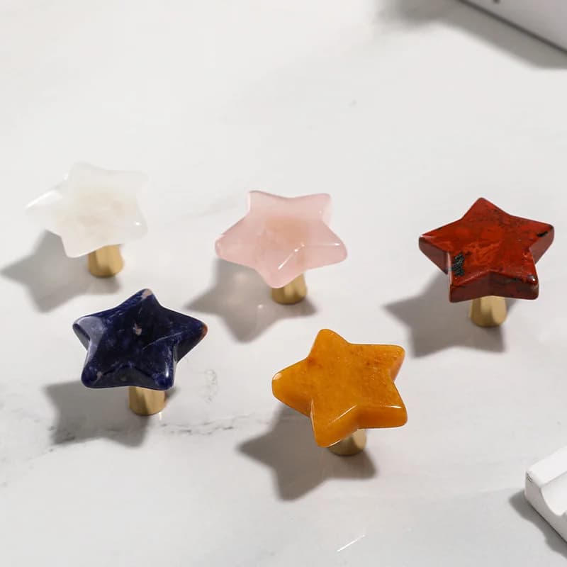 Maniglia per mobili in cristallo naturale Manopola per cassetto in ottone Maniglie bianche rosa a forma di stella per maniglie per porte dell'armadio da vino da cucina