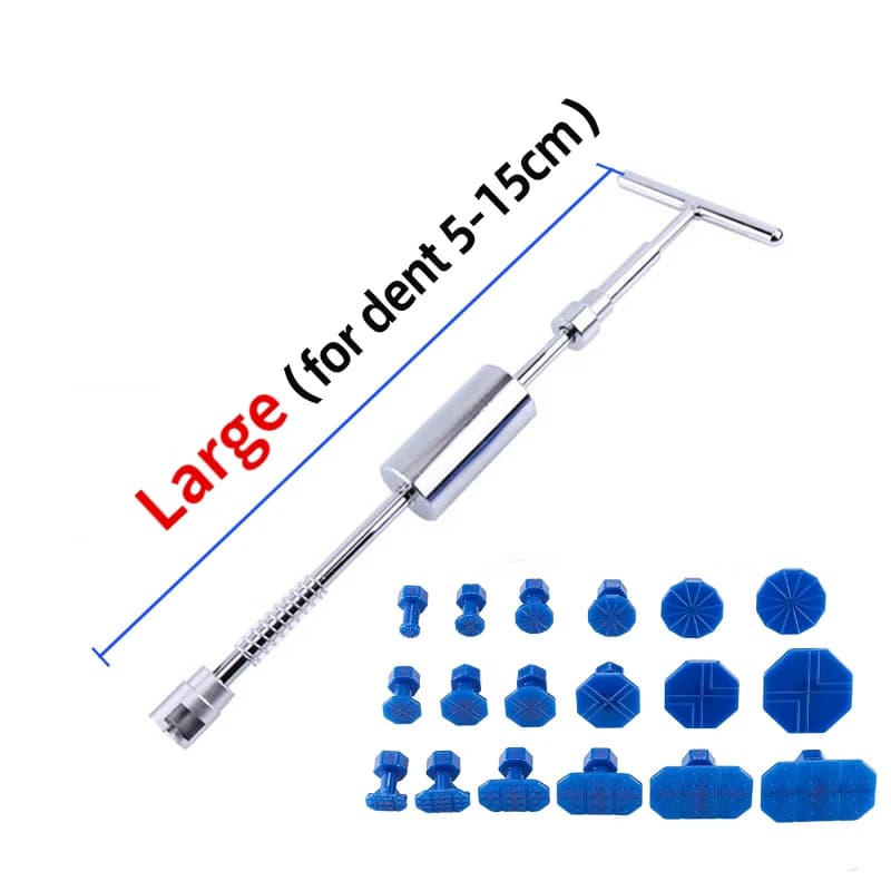 Estrattore universale per ammaccature per auto, strumento di riparazione ammaccature a T in metallo, kit di riparazione automatica, martello scorrevole, martello inverso, colla + 18 pezzi di colla