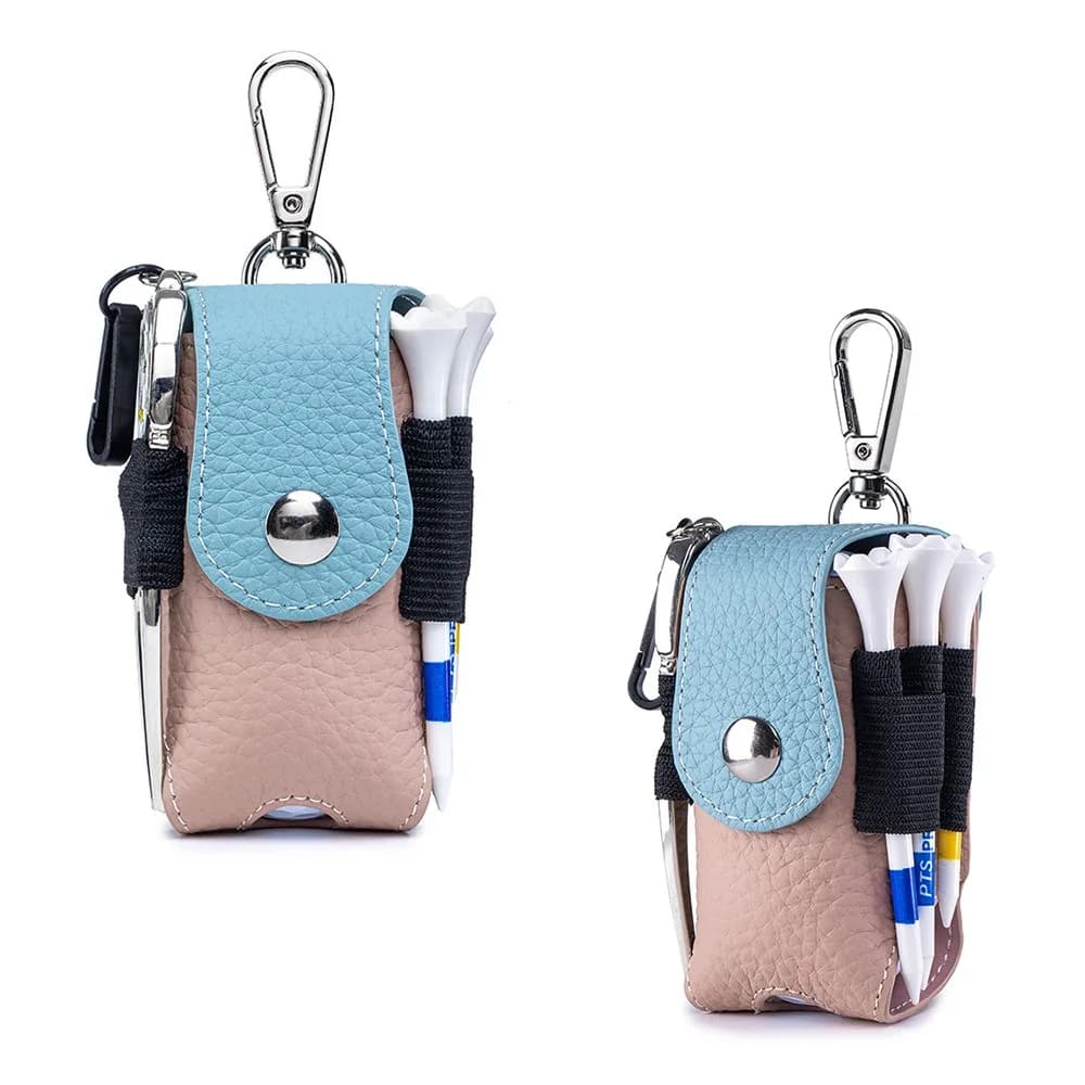 Ball Bag Pouch with Golf Tee Holder Leather Golf Ball Pouch with Belt Clip Golf Ball Bag for Men and Women Storage Gift