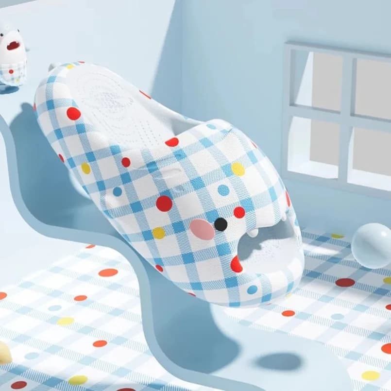 Ciabatte Shark da uomo e donna, con motivo a quadri e pois, tipo slide, con plateau effetto nuvola, sandali piatti in EVA per casa, spiaggia ed estate, antiscivolo.