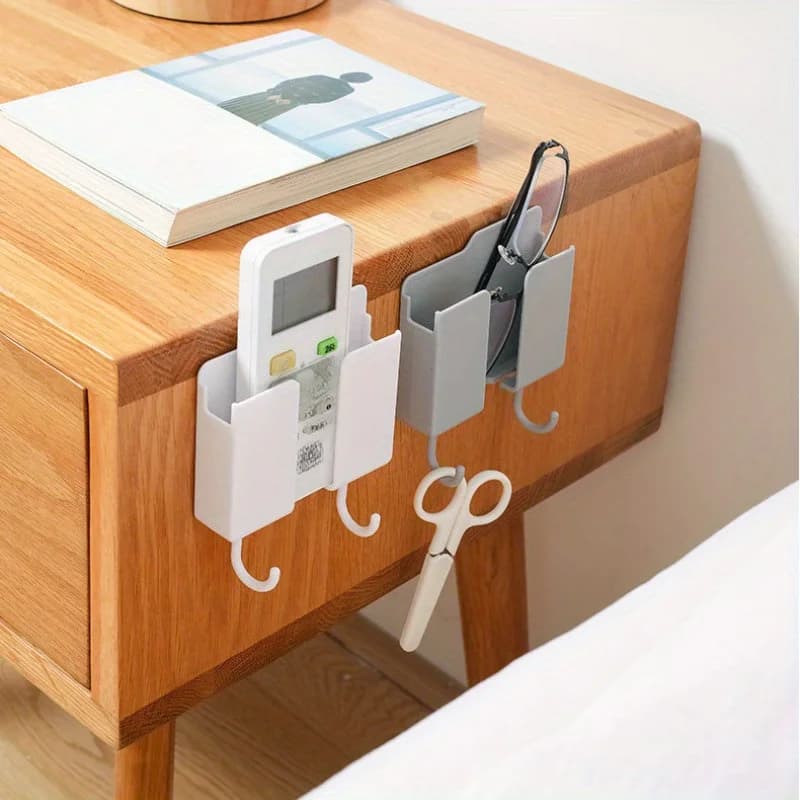 3-in-1 Wall Mounted Storage Rack with Hook, Remote Control Bracket Box, Mobile Phone Charging Station, Suitable for Living Room