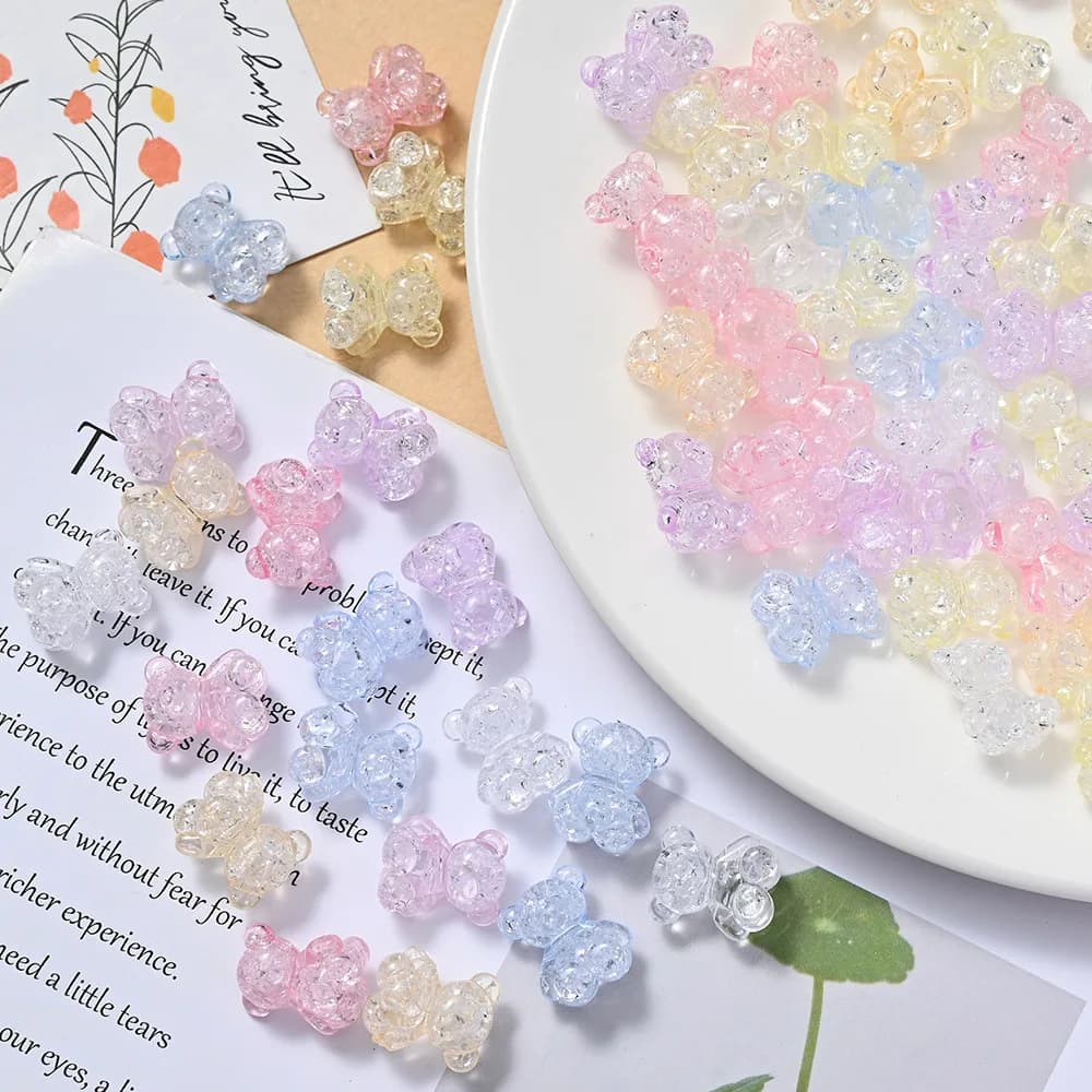 20Pcs Acrylic Cute Bear Shape Loose Beads Cartoon Transparent Crack Beaded For Jewelry Making DIY Bracelet Necklace 14x20mm